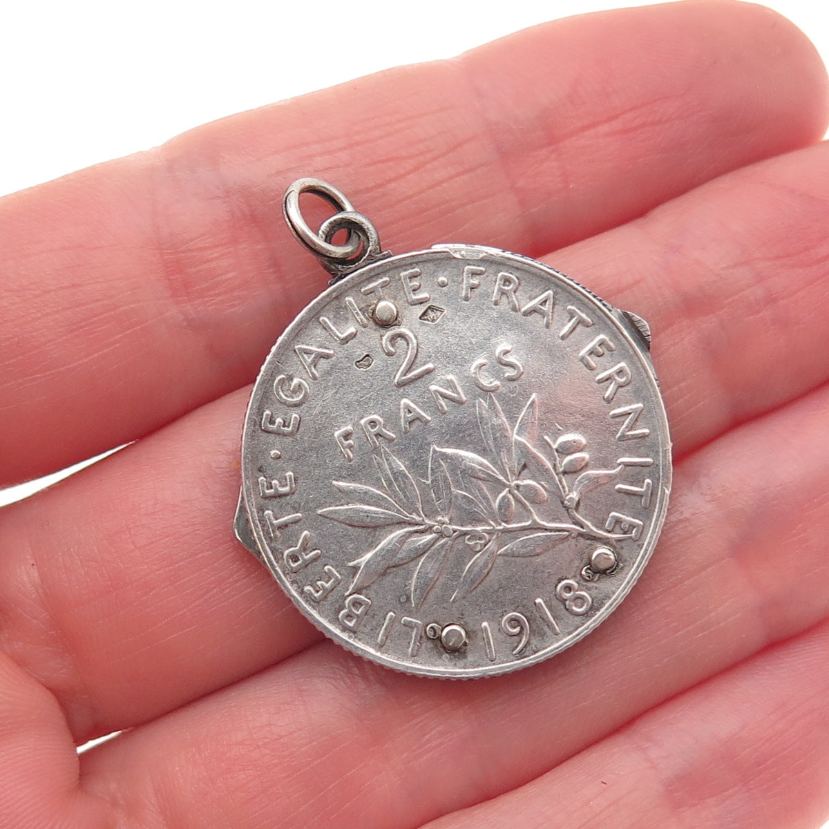 Eloi Pernet 835 Silver Antique 1918 France 2 Francs Coin Pocket Knife Pendant