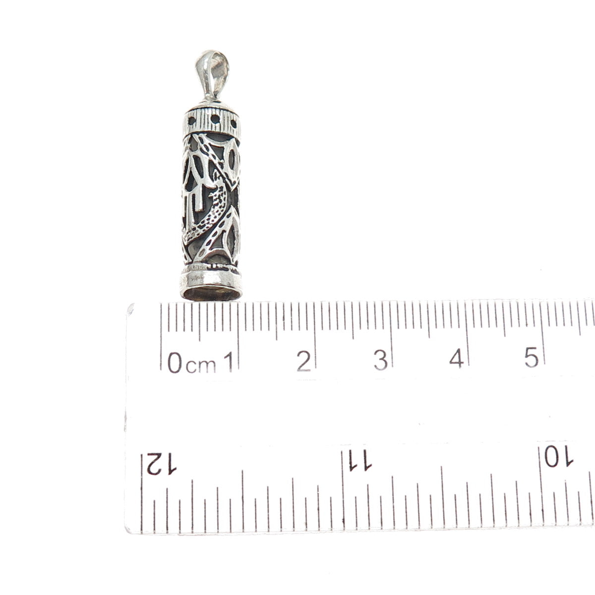 925 Sterling Silver Vintage Mezuzah Scroll Oxidized Charm Pendant