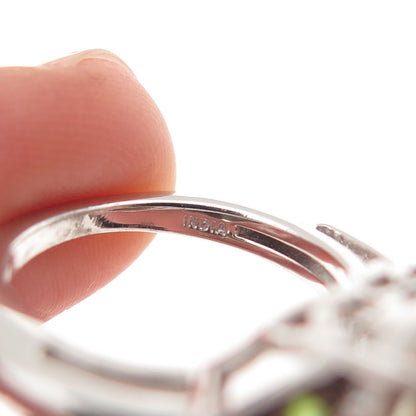 925 Sterling Real Green Amethyst & Chrome Diopside Heart Ring Size 5