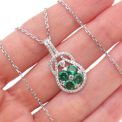 925 Sterling Silver Round-Cut Green & White C Z Cable Chain Necklace 18"