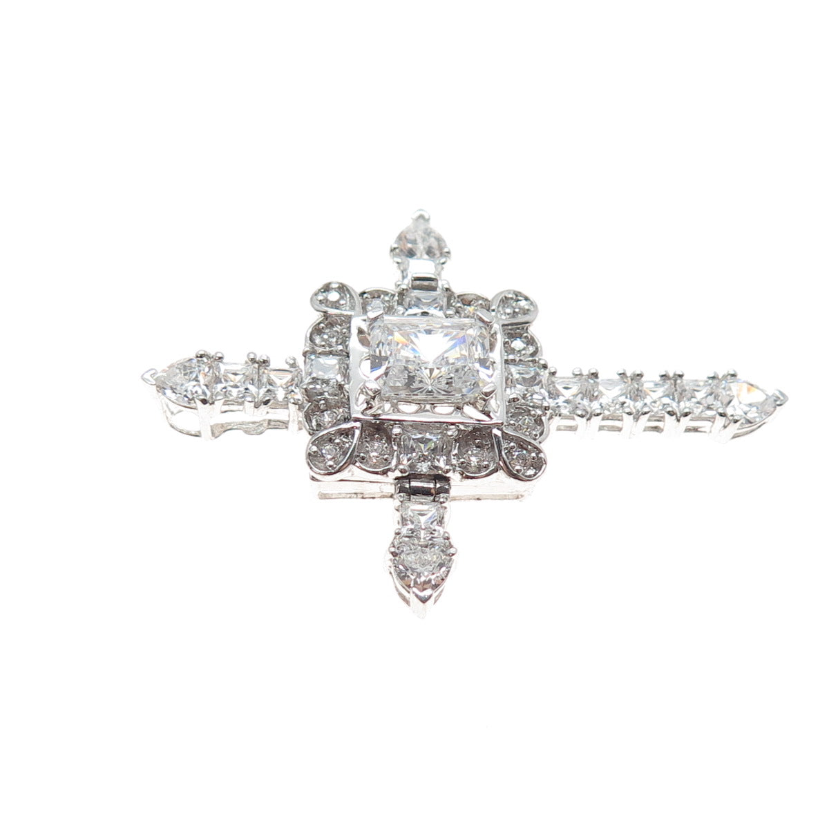 925 Sterling Silver Multi-Cut C Z Sparkle Cross Slide Charm Pendant
