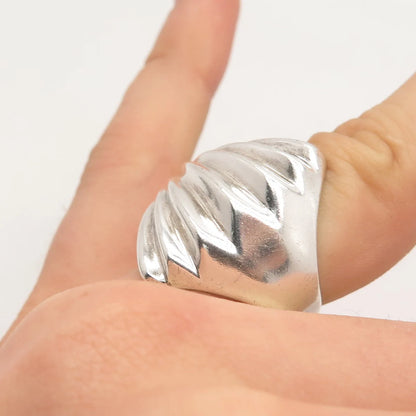 925 Sterling Silver Vintage Ribbed Wide Ring Size 6