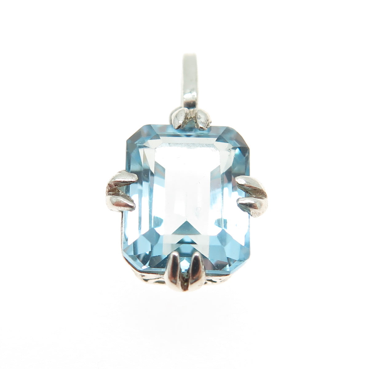 925 Sterling Silver Real Emerald-Cut Blue Topaz Minimalist Pendant