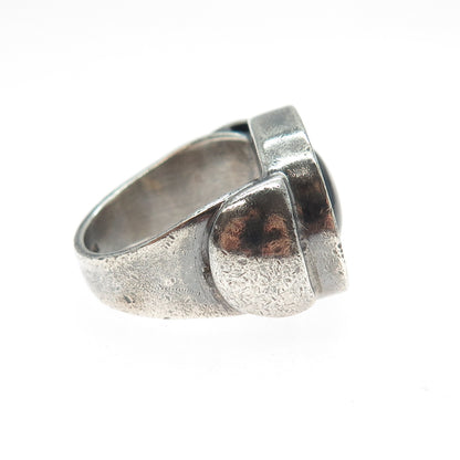 925 Sterling Silver Vintage Real Black Onyx Modernist Oxidized Ring Size 6.5