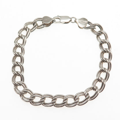 925 Sterling Silver Vintage Italy Double Curb Link Bracelet 7.5"