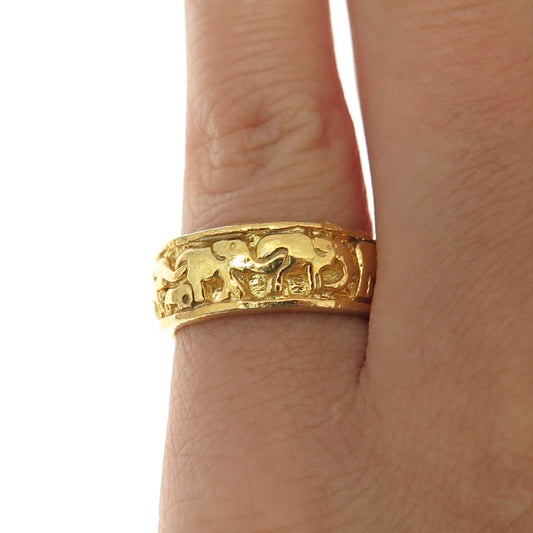 925 Sterling Silver Gold Plated Vintage Elephant All Around Band Ring Size 6