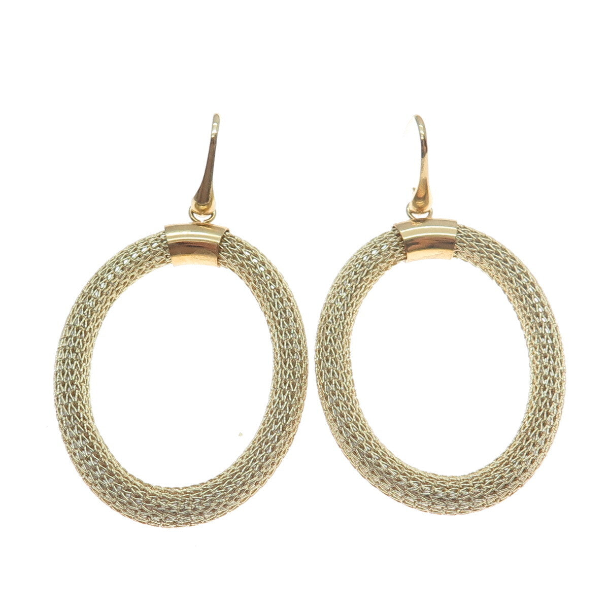925 Sterling Silver Gold Plated Italy Mesh Oval Circle Dangle Earrings
