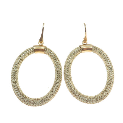 925 Sterling Silver Gold Plated Italy Mesh Oval Circle Dangle Earrings