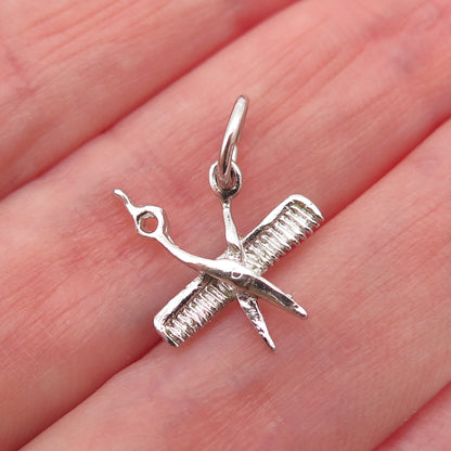 925 Sterling Silver Vintage Comb & Scissors Mini Charm Pendant