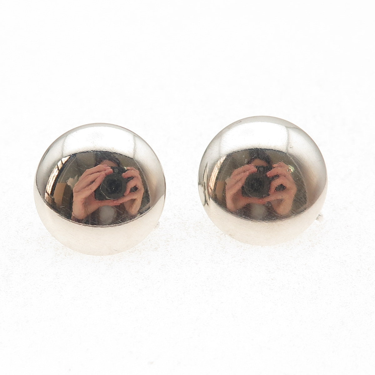 Beau 925 Sterling Silver Antique Art Deco Disc Oxidized Screw Back Earrings
