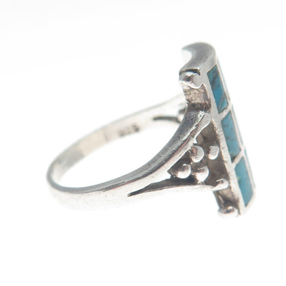 925 Sterling Silver Vintage Bisbee Turquoise Gem Checkerboard Ring Size 7.25