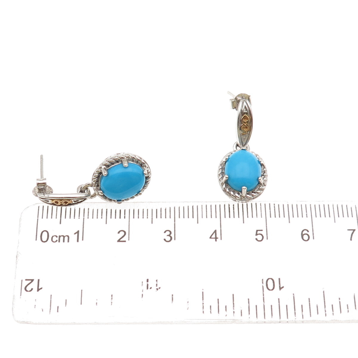 Chapal Zenray 925 Sterling 2-Tone Real Sleeping Beauty Turquoise Dangle Earrings