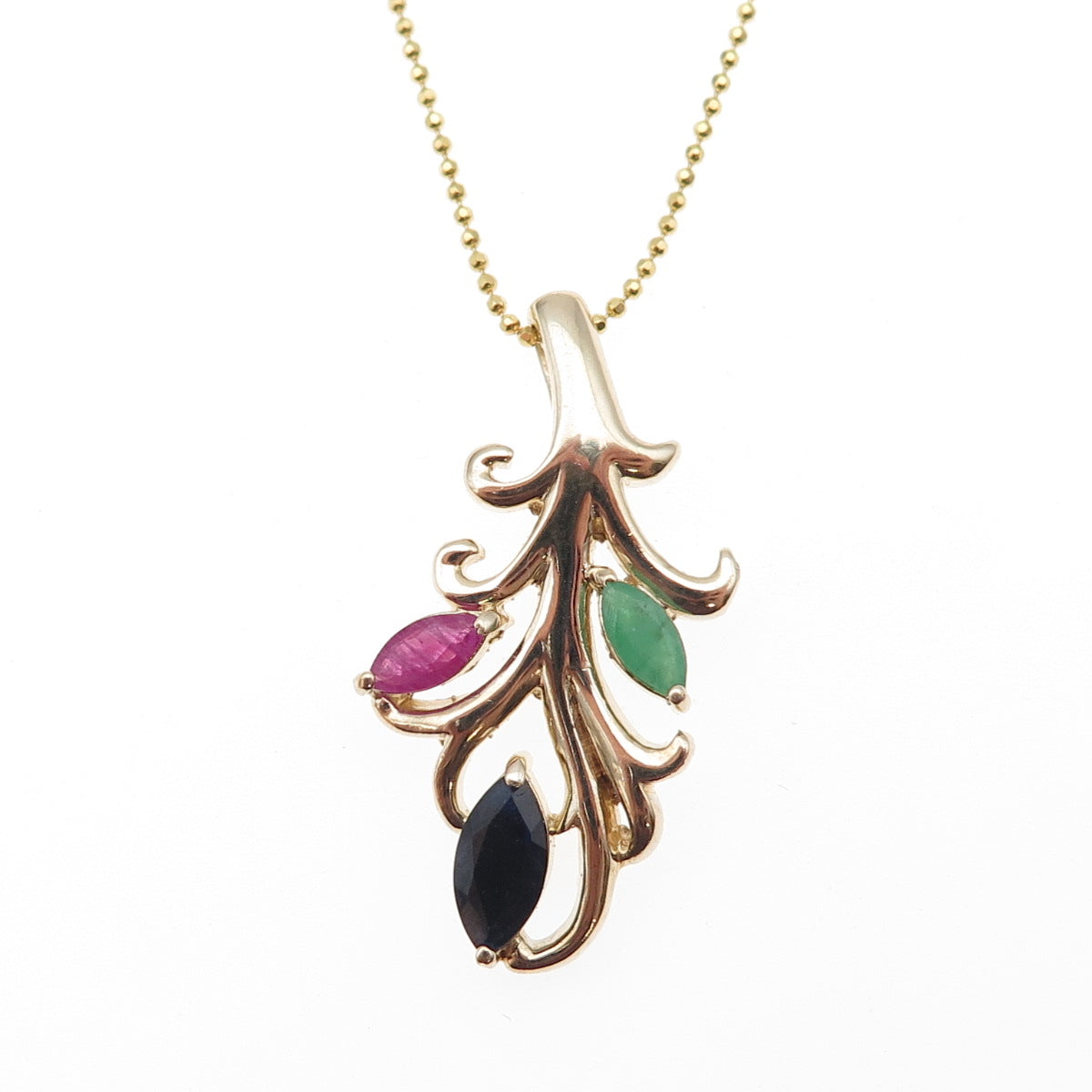Seta Sterling Silver Gold Plated Vintage Real Sapphire Emerald Ruby Necklace 16"