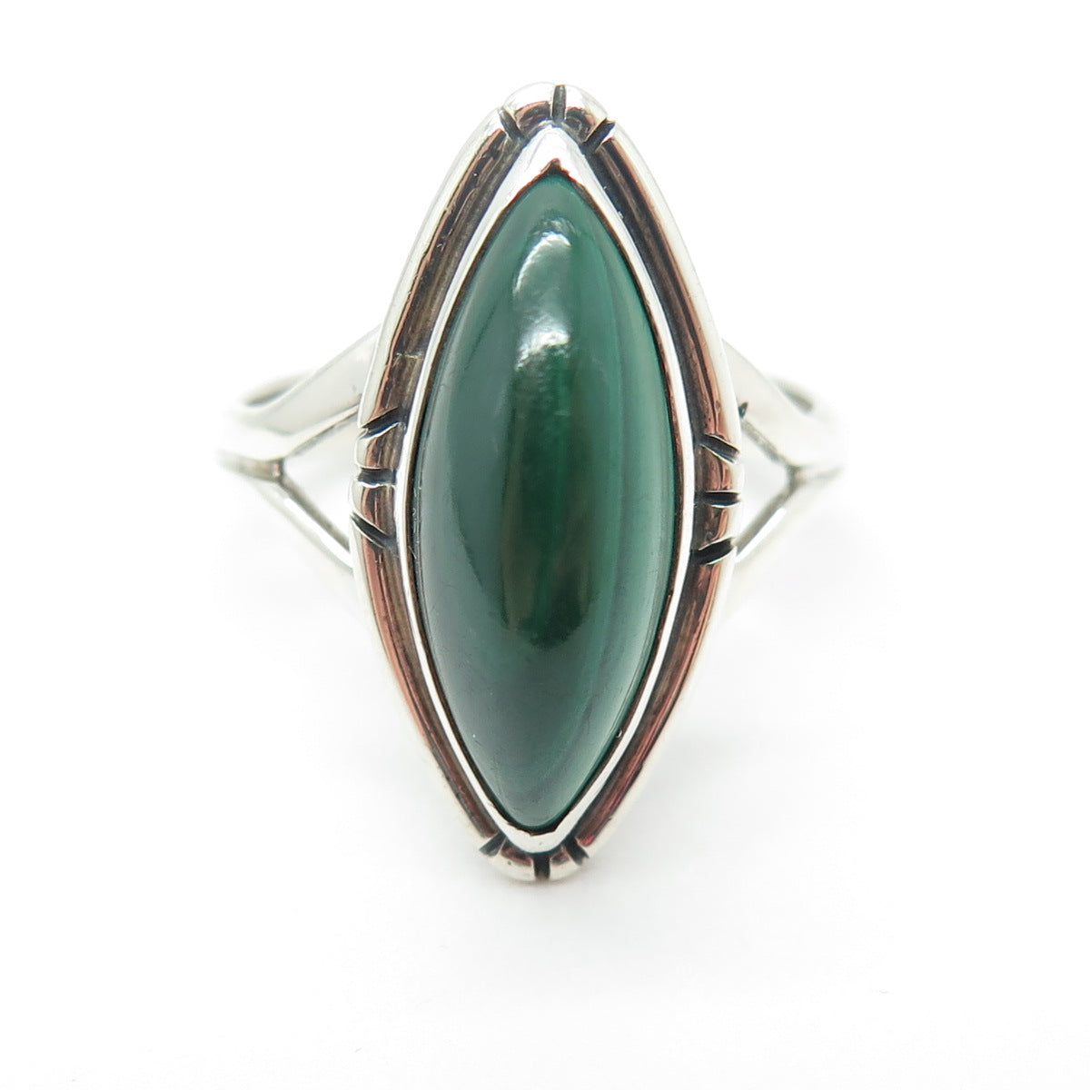 JAMES McCabe Navajo Old Pawn 925 Sterling Vintage Malachite Ring Size 7.5