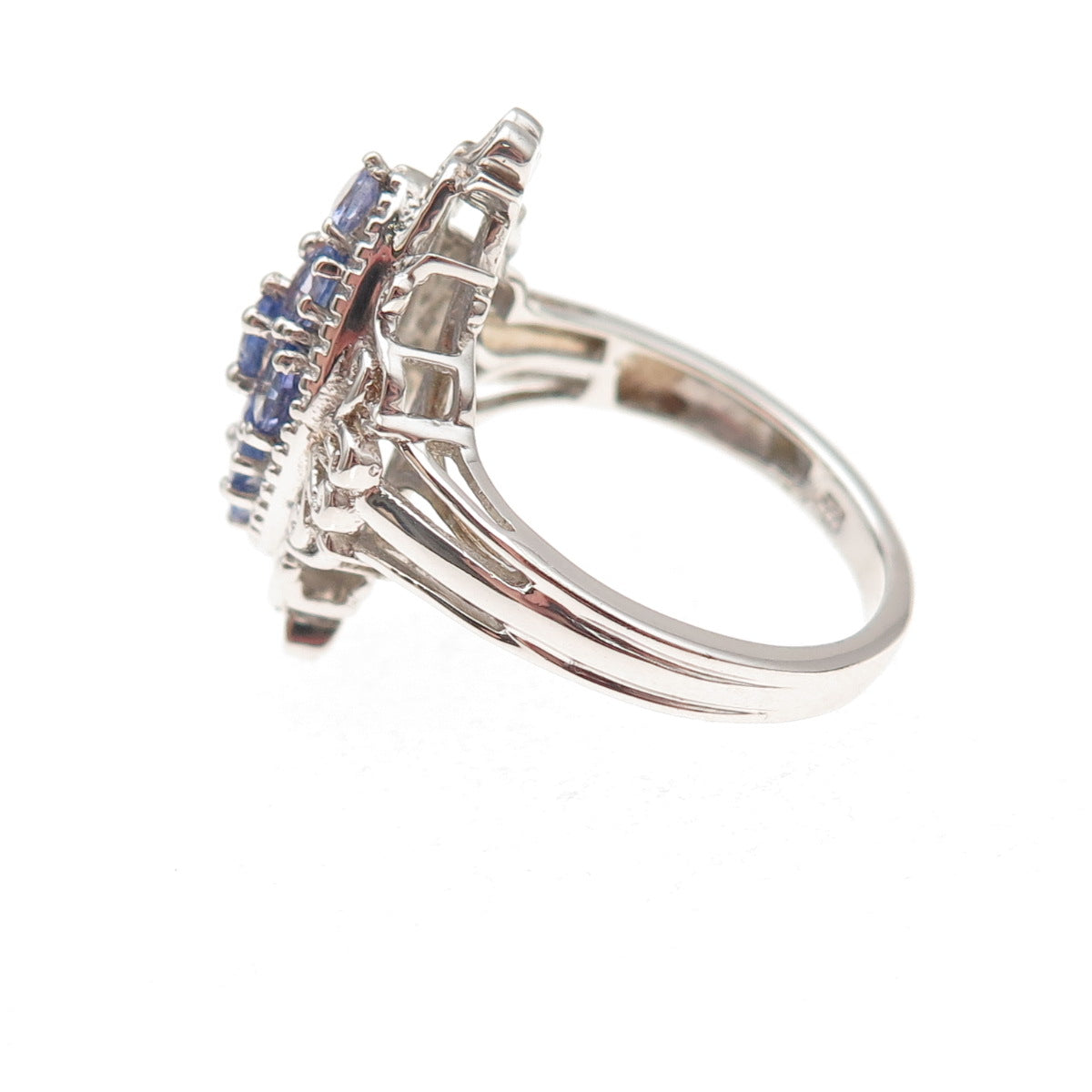 Chuck Clemency 925 Sterling Silver Real Tanzanite Cluster Ornate Ring Size 9