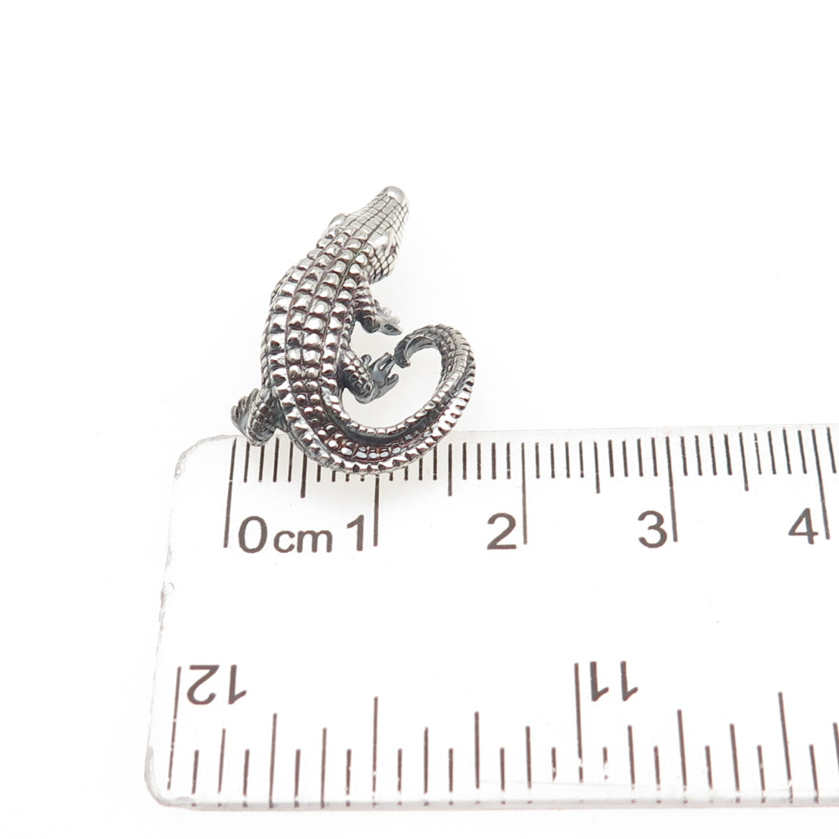 925 Sterling Silver Vintage Crocodile Oxidized 3D Charm Pendant