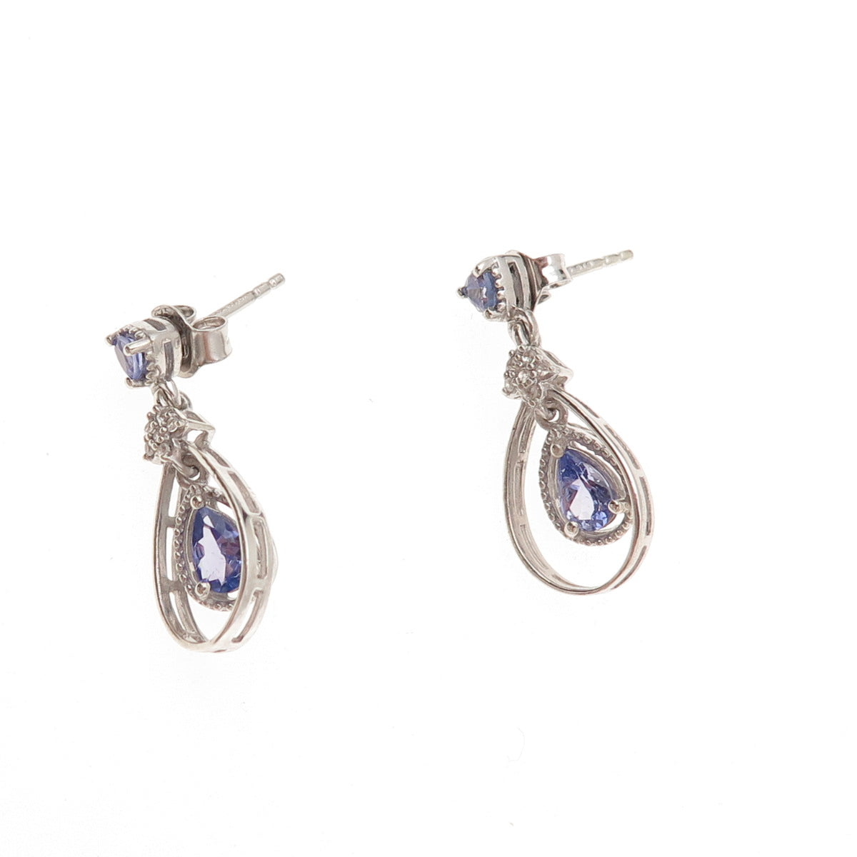 Chuck Clemency 925 Sterling Silver Real Tanzanite White Topaz Teardrop Earrings