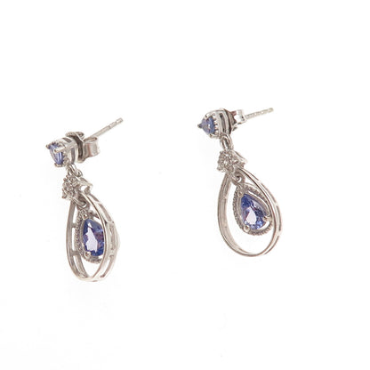Chuck Clemency 925 Sterling Silver Real Tanzanite White Topaz Teardrop Earrings