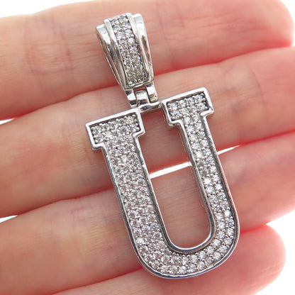 925 Sterling Silver Round-Cut Shaped C Z Letter U Initial Sparkle Pendant