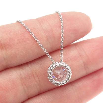 925 Sterling Silver Round-Cut Shaped C Z Rolo Chain Necklace 18"