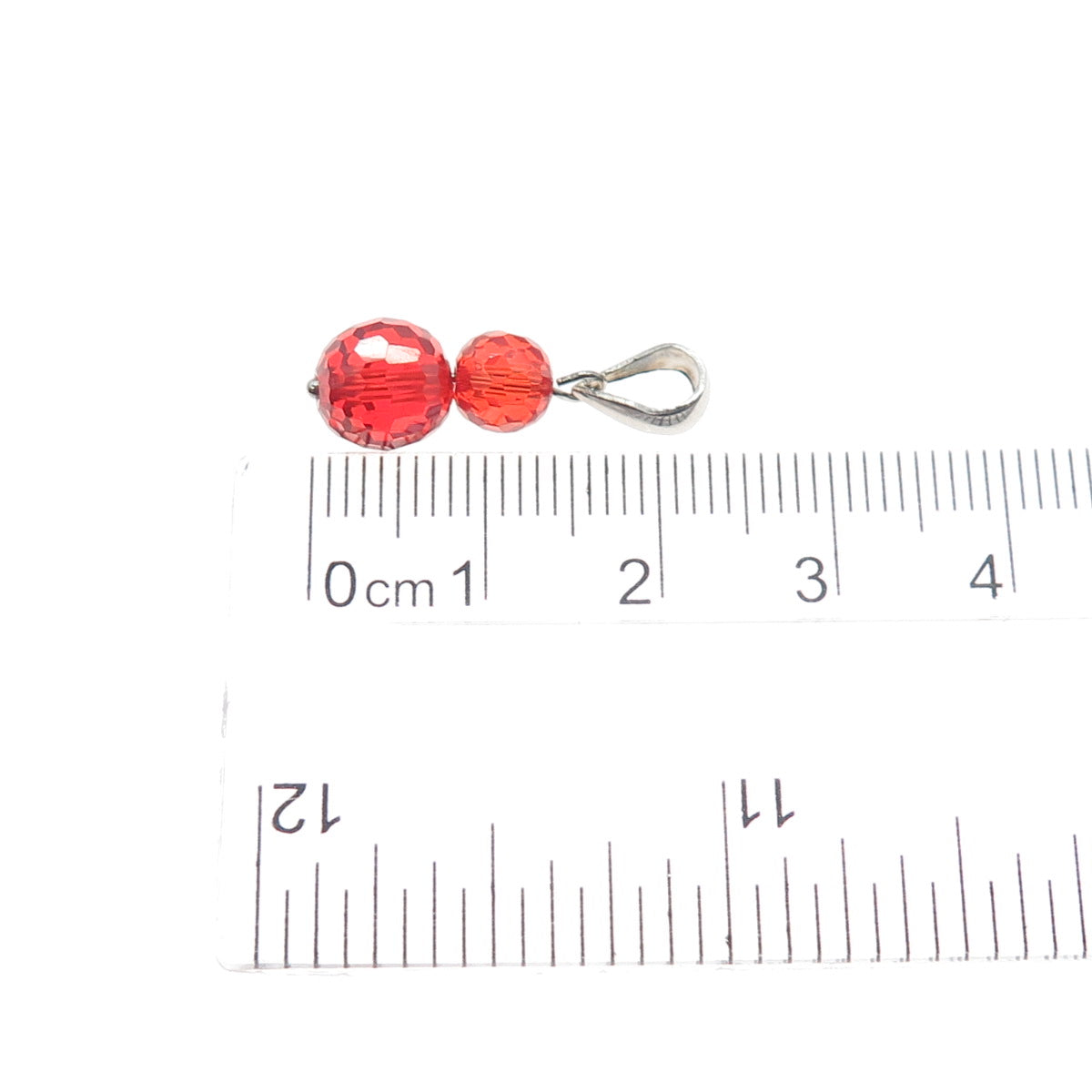925 Sterling Silver Vintage Red Glass Crystal Beaded Minimalist Charm Pendant