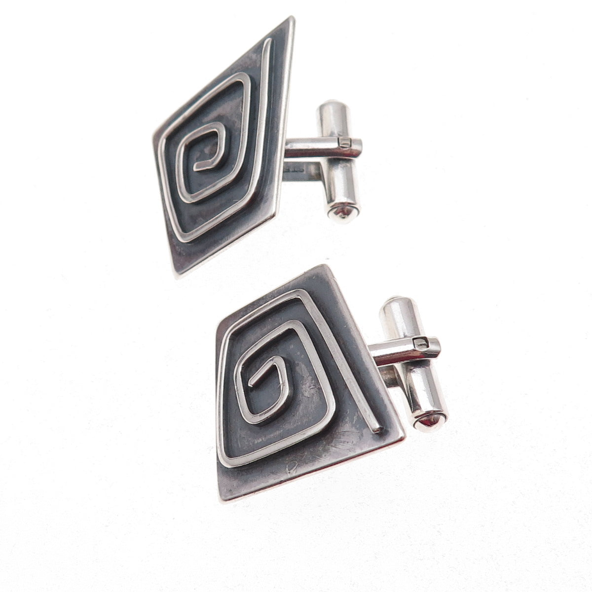 925 Sterling Silver Vintage Modernist Spiral Oxidized Cufflinks