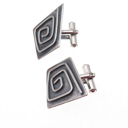 925 Sterling Silver Vintage Modernist Spiral Oxidized Cufflinks