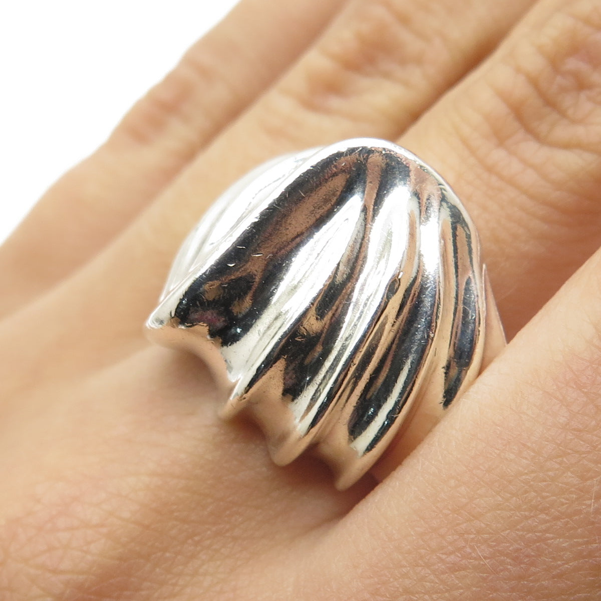 925 Sterling Silver Vintage Mexico Modernist Wavy Ring Size 8.75
