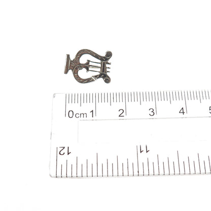 925 Sterling Silver Vintage Harp Music Instrument Mini Pin Brooch