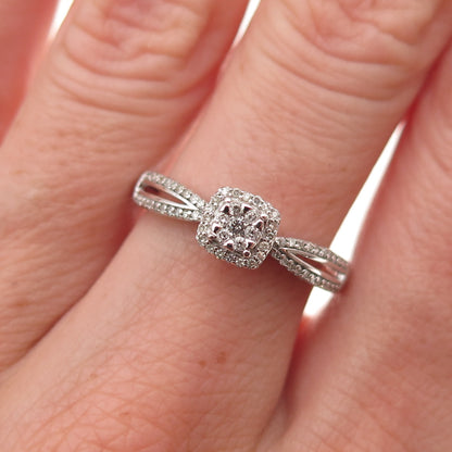 Sun 925 Sterling Silver Real Round-Cut Diamond Engagement Ring Size 7