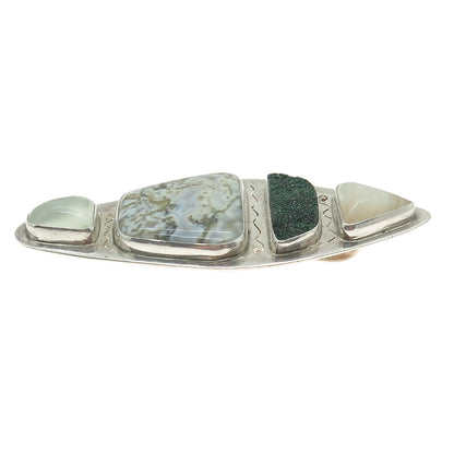 Old Pawn 925 Sterling Silver Vintage MLS Agate Druzy & Chalcedony Tribal Pendant