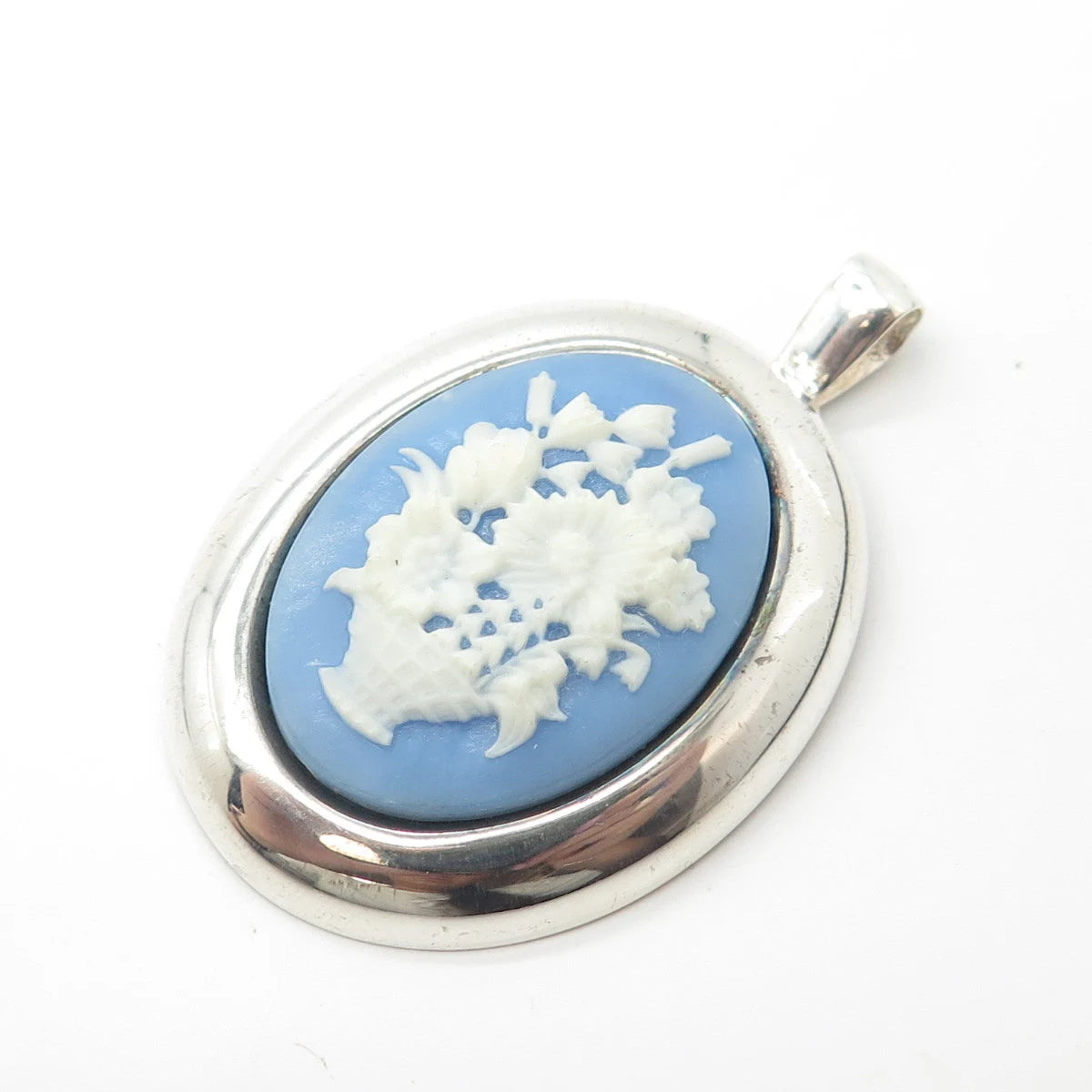 925 Sterling Silver Vintage Italy Milor Ceramic Flower Basket Pendant/Pin Brooch
