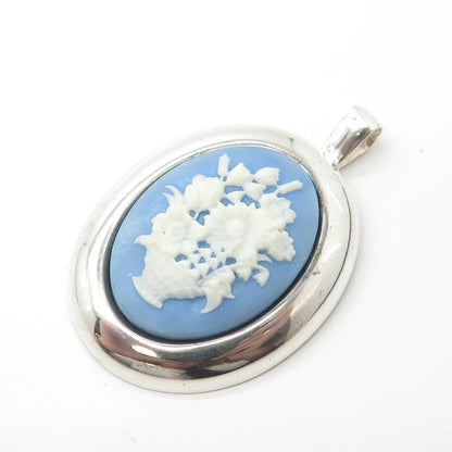 925 Sterling Silver Vintage Italy Milor Ceramic Flower Basket Pendant/Pin Brooch