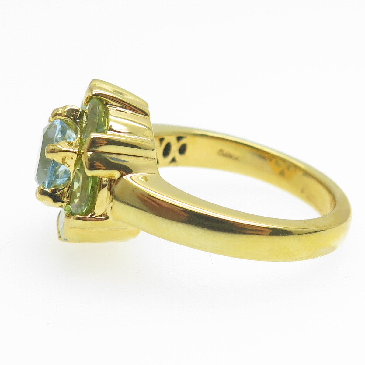 925 Sterling Silver Gold Plated Real Peridot & Blue Topaz Ring Size 10.25