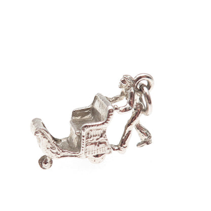 Cellini 925 Sterling Silver Vintage Rolling Strolling Chair 3D Charm Pendant