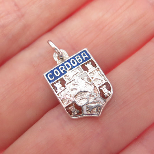 900 Silver Vintage Enamel Cordoba Coat of Arms Minimalist Charm Pendant