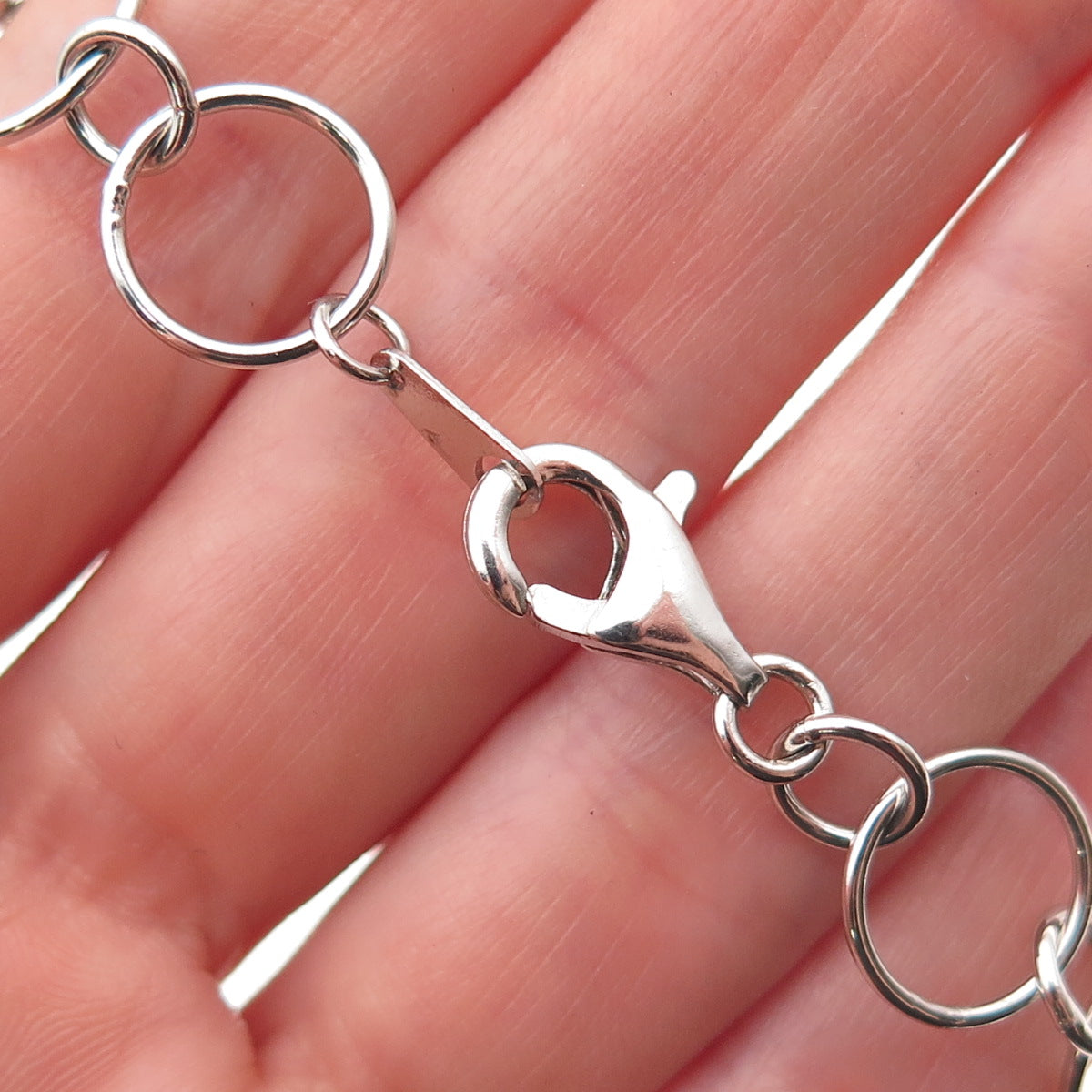 925 Sterling Silver Multi-Circle Chain Necklace 18"