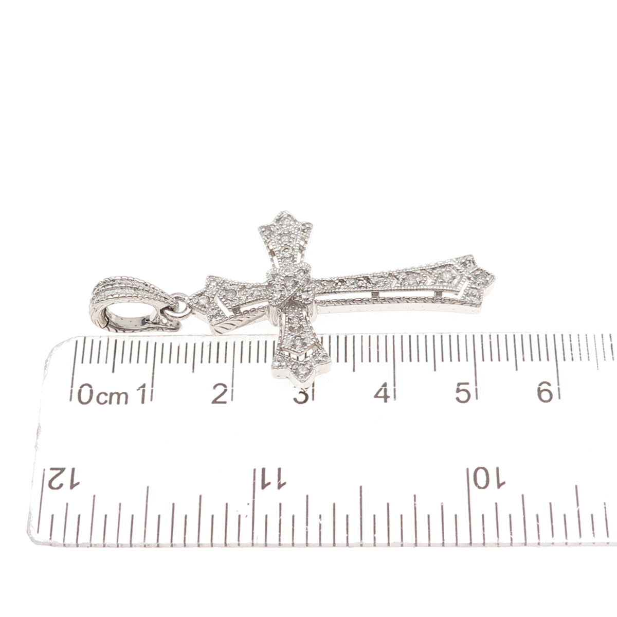 925 Sterling Silver Real Round-Cut Diamond Cross Charm Pendant