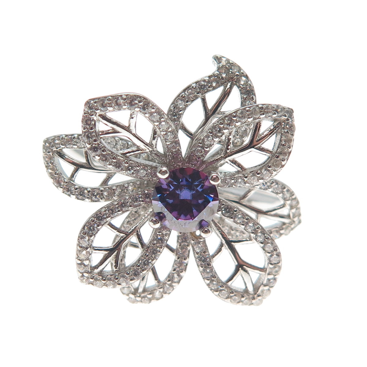 YSDD & CO. 925 Sterling Silver Peacock & White Moissanite Flower Ring Size 8.25