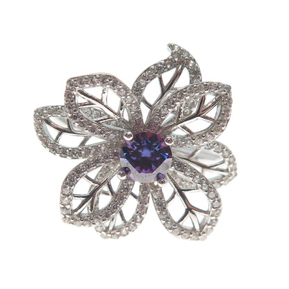 YSDD & CO. 925 Sterling Silver Peacock & White Moissanite Flower Ring Size 8.25