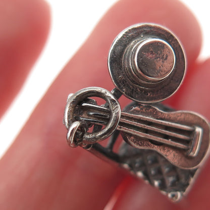 925 Sterling Silver Vintage Spanish Chair w/ Guitar & Hat 3D Mini Charm Pendant
