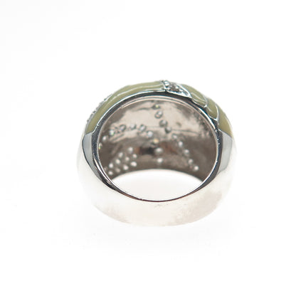 925 Sterling Silver Vintage Enamel Round-Cut C Z Heart Dome Ring Size 5