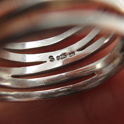 925 Sterling Silver Vintage Modernist 5-Row Ring Size 7.75
