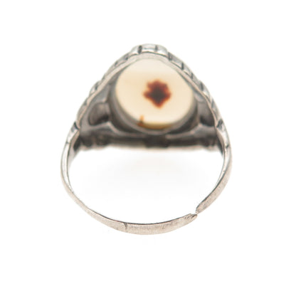925 Sterling Silver Antique Victorian Real Agate Ring Size 6 (broken shank)