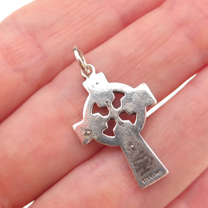 925 Sterling Silver Vintage Celtic Cross Oxidized Charm Pendant