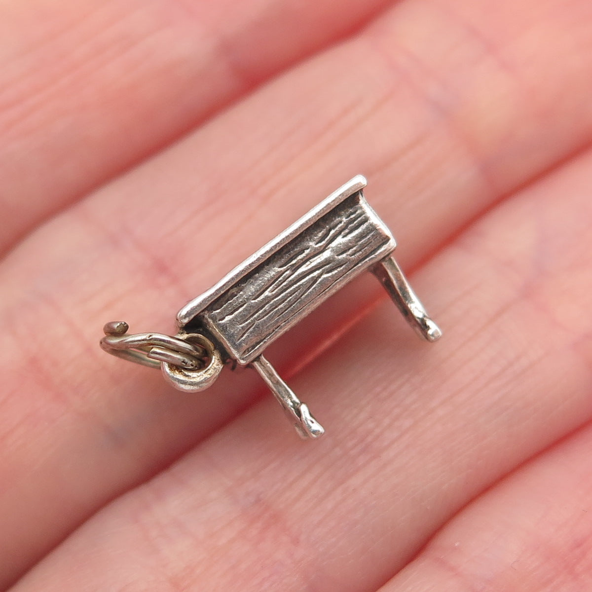 925 Sterling Silver Vintage School Desk Oxidized 3D Mini Charm Pendant