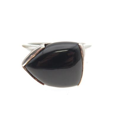 CNA PRANDA 925 Sterling Silver Vintage Real Black Onyx Modernist Ring Size 6