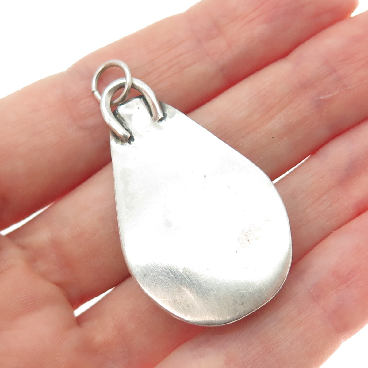 925 Sterling Silver Vintage Real Labradorite Modernist Beaded Oxidized Pendant