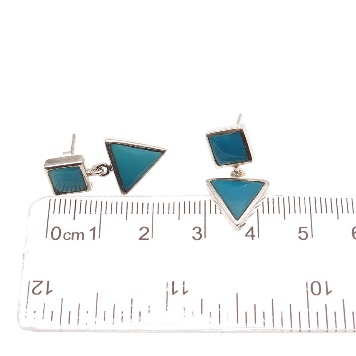 Quoc Turquoise 925 Sterling Silver Vintage Modernist Dangle Earrings