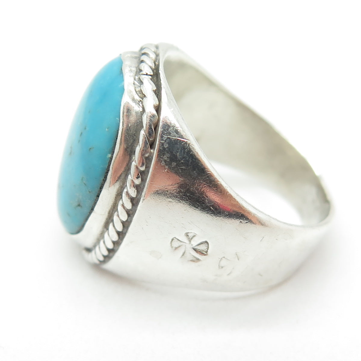 Old Pawn 925 Sterling Silver Vintage Southwestern Turquoise Gem Ring Size 8.5